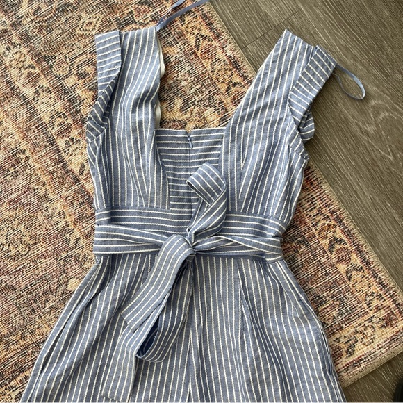 1901 Square Neck Cotton Striped Cropped Jumpsuit - Picture 5 of 7